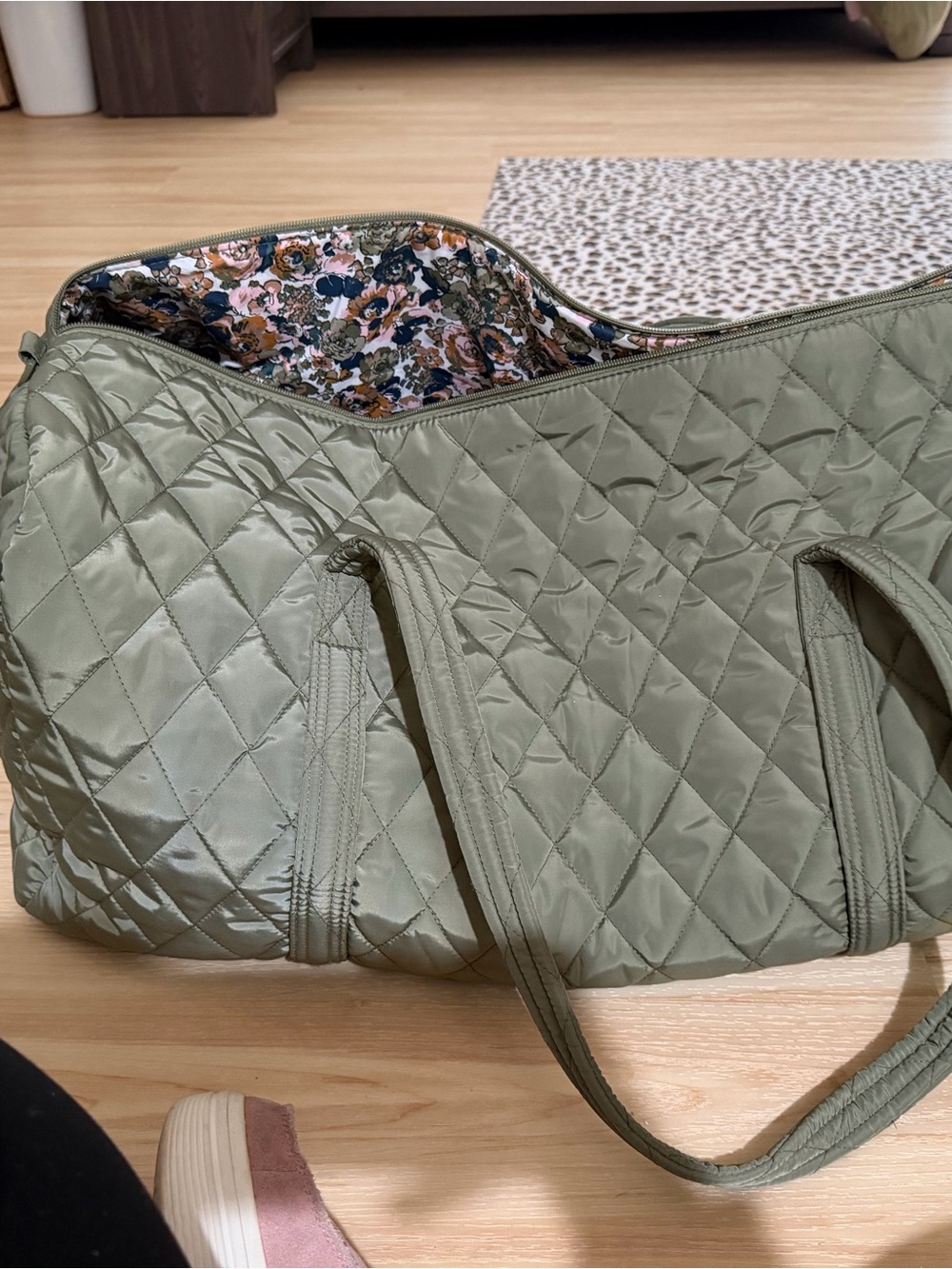 Vera Bradley Quilted Olive Tote with Floral Lining